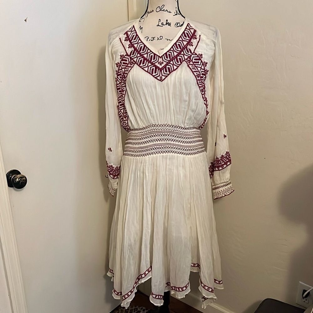 Free People Off White Embroidered Design Boho Feminine Dress Cottagecore